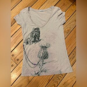 Idylle Light Beige Oatmeal Butterfly Print Tee medium
